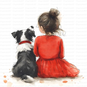 20 Clipart di ragazza autunnale con cane, regalo per amanti dei cani, ragazza con cane, stagione autunnale, JPG di alta qualità, acquerello stampabile, artigianato, diario spazzatura