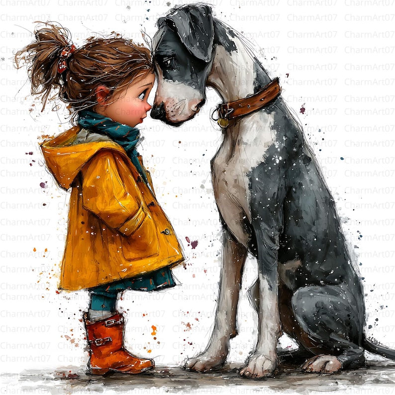 20 Watercolor Girl and Dog Clipart: Nursery Art Illustrations (jpgs ...