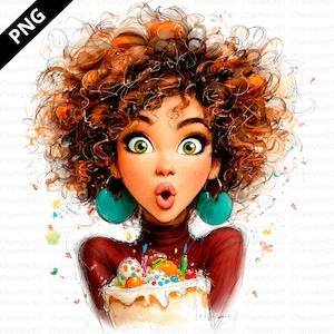 Black birthday girl png, 24 Afro Girl Clipart, Beautiful Girl clipart, Printable Watercolor, High-Quality PNG, Paper Craft, Junk Journal