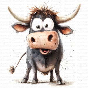 24 imágenes prediseñadas de vacas peculiares, vaquillas divertidas, gráficos de vacas, archivos JPG de alta calidad, imágenes prediseñadas de acuarela, descarga digital, manualidades de papel, diario basura