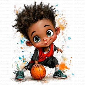 17 Sport Black Boys Clipart Bundle, Little Boy Playing Football , black boy watercolor, junk journal, Card Making, High-Quality JPGs, craft