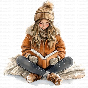 15 schrullig lesende Mädchen ClipArt Clipart, hochwertige JPGs, Digitaldruck, Wandkunst, Junk Journal Seiten, Papierhandwerk, skurrile Cliparts
