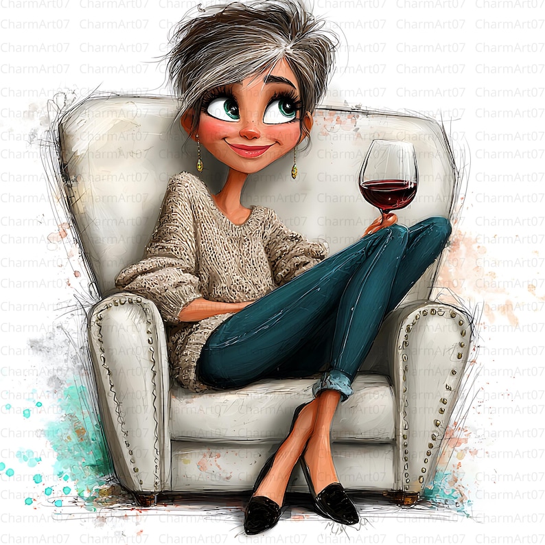 Lady With Wine Clipart Bundle , Grandma Cherries and Wine Digital Jpgs ...