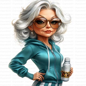 20 imágenes prediseñadas de abuelas haciendo ejercicio, ancianas peculiares, JPG de alta calidad, acuarela imprimible, manualidades digitales, diario basura, scrapbooking