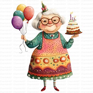 20 imágenes prediseñadas de cumpleaños de abuelas originales, acuarela divertida y caprichosa, archivos JPG de alta calidad, descarga digital, licencia comercial