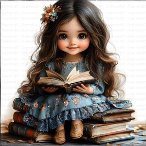 17 schrullig lesende Mädchen Clipart, lesende Mädchen Clipart, hochwertige JPGs, Digitaldruck, Junk Journal Seiten, Papierhandwerk, wunderliche Clipart