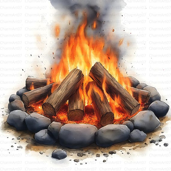 焚き火のクリップアート：水彩の薪のイラスト（JPGデジタル