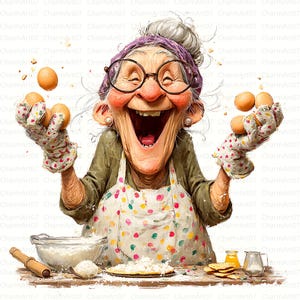 Funny Granny Cook Clipart: 18 JPG Images for Junk Journals (Commercial Use