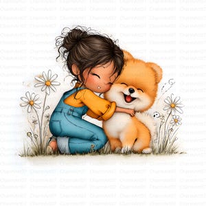 Girl with Dog Clipart, 15 quirky girl clipart, Dog Lover Gift, Girl with Dog, High-Quality JPG, Printable Watercolor,craft, Junk Journal