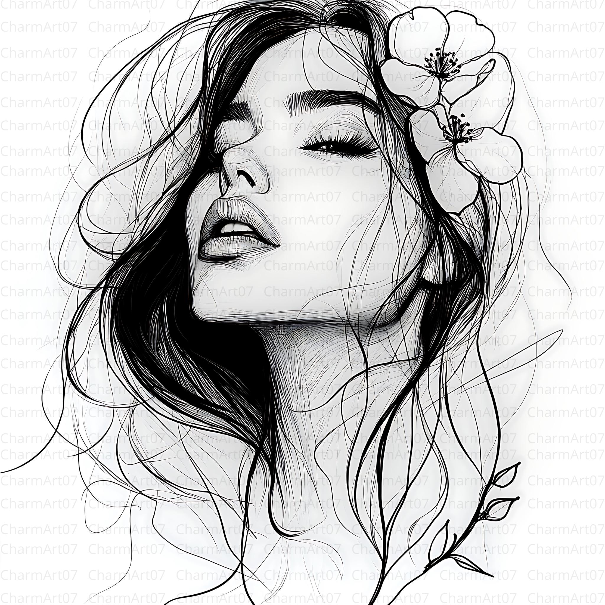 Het gezicht van de vrouw tekening - Etsy België, image size:2048x2048