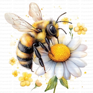 18 flower and bee watercolor, Floral Bees Printable Images, Watercolor Honey Bee, Digital Download, Summer Scrapbooking, paper craft