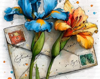 Pacote de clipart de envelope floral: JPG em estilo aquarela de alta resolução (download digital)