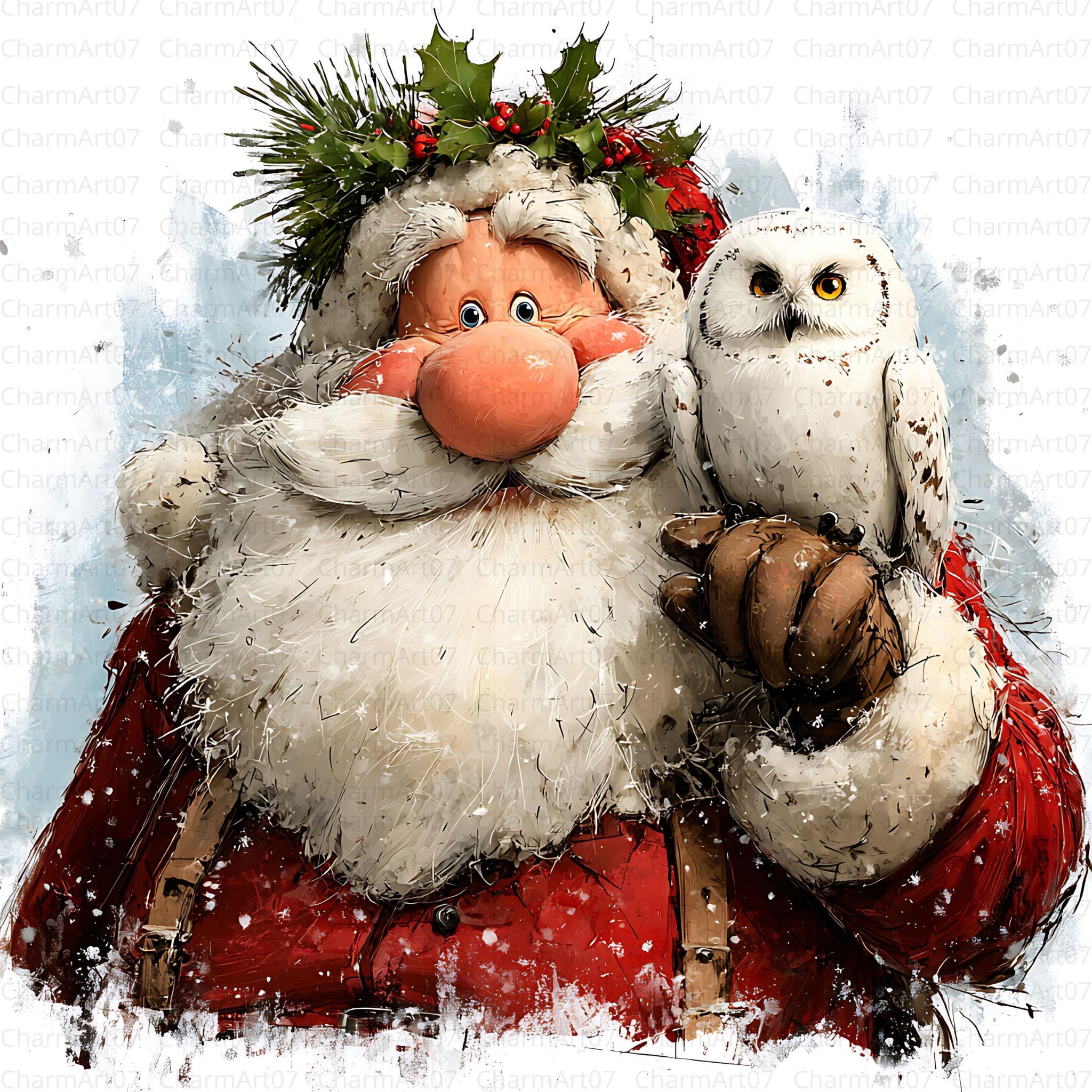 Vintage Santa With Cardinal Clipart Bundle: High-res JPG (digital ...