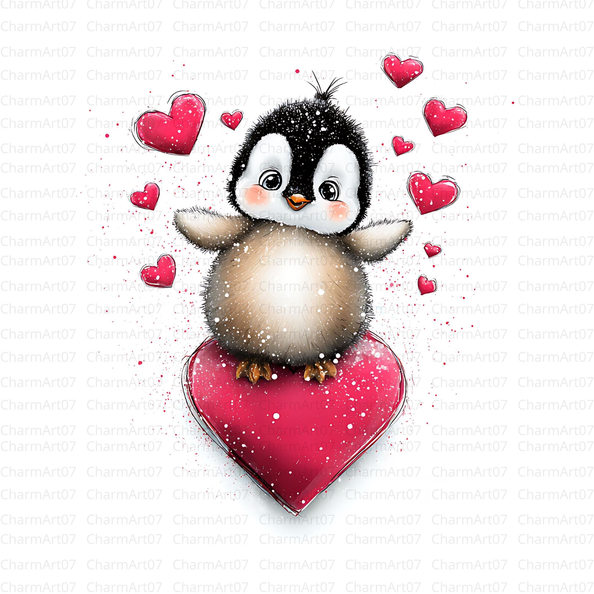 20 JPG Cute Penguins Valentine Clipart , Love Penguin JPG Set , Hearts ...