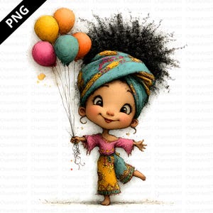 20 Clipart di ragazza nera con palloncini, Clipart di ragazza africana carina, JPG di alta qualità, Ragazza afro carina, acquerello di ragazza nera, lavoretti di carta