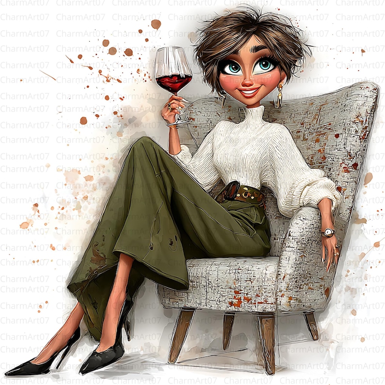 Lady With Wine Clipart Bundle , Grandma Cherries and Wine Digital Jpgs ...