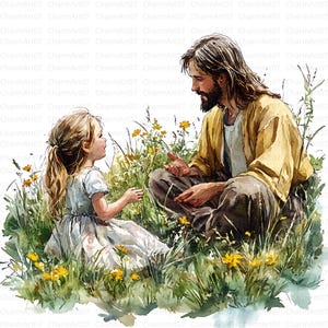 15 Jesús con niña, JPG de alta calidad, paquete de Jesús con niños, diseño de póster de Jesús y niños para álbumes de recortes, arte cristiano