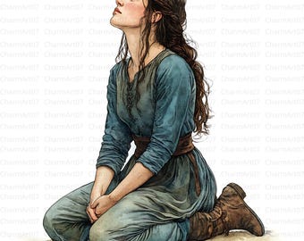 21 biblijnych kobiet modlących się Clipart Modlitwy, Wysokiej Jakości JPG, Wydrukowalne Akwarele Clipart, Pobieranie Cyfrowe, Chrześcijańska Kobieta, Junk Journal