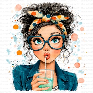 Gezellig meisje drinken avondthee clipartbundel, 16 eigenzinnige kleine meisjes clipart, schattig meisje, afdrukbare aquarel, hoge kwaliteit JPG, Paper Craft