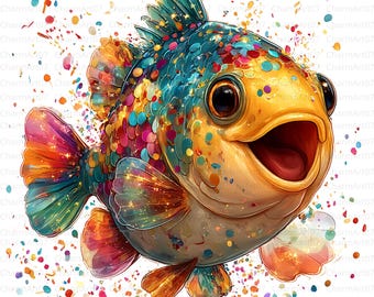 Paquete de 30 imágenes prediseñadas de peces de colores: arte náutico (descarga digital)