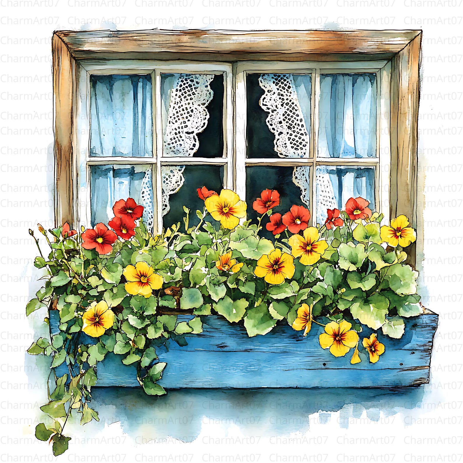 25 Spring Flowers Windows Clipart, Flowerpots, Printable Watercolor ...