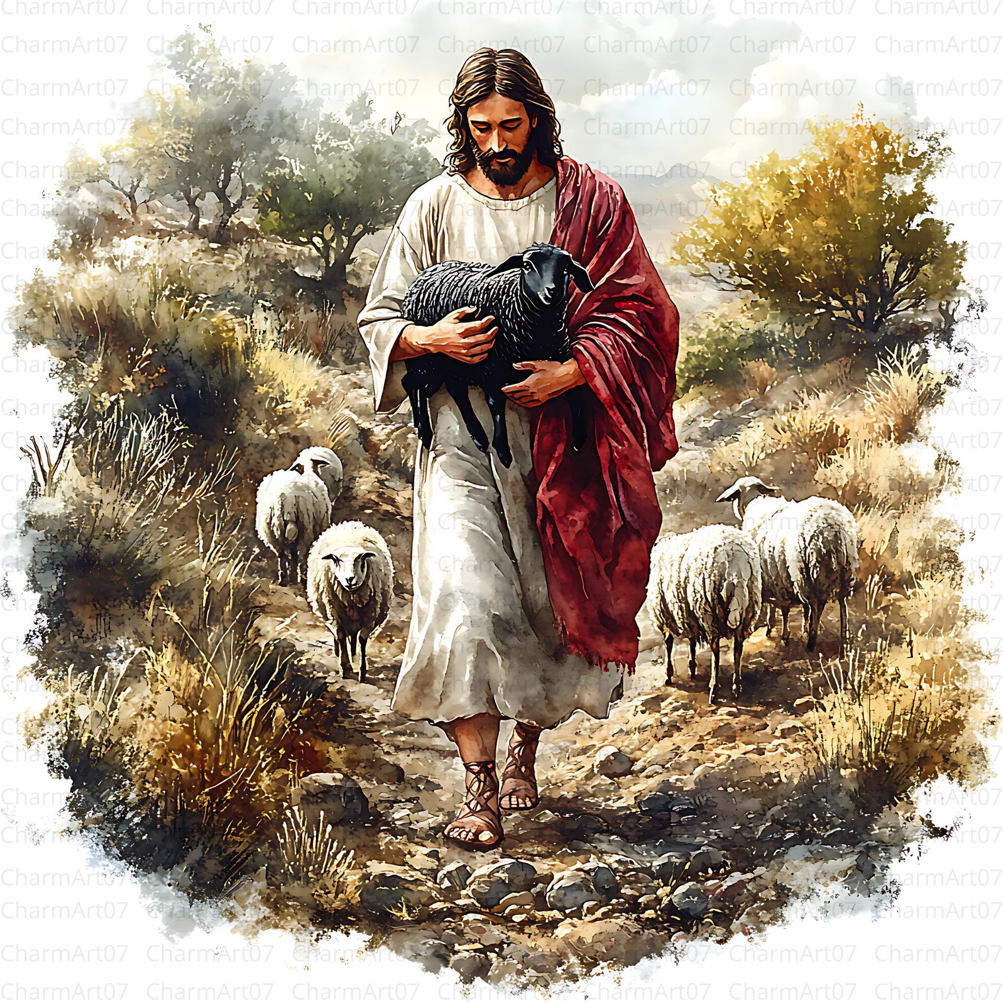 Shepherding Image Jesus Shepherding Sheep Clipart: Christian Pastoral Art (jpgs) - Etsy