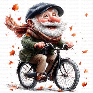 Clipart grand-père, faire du vélo, clipart senior, clipart grands-parents, aquarelle imprimable, JPG de haute qualité, téléchargement numérique