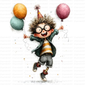20 cliparts anniversaire garçons, clipart anniversaire, anniversaire de garçon, aquarelle imprimable, fichiers JPG de haute qualité, créations artisanales en papier pour le journal indésirable, usage Commercial