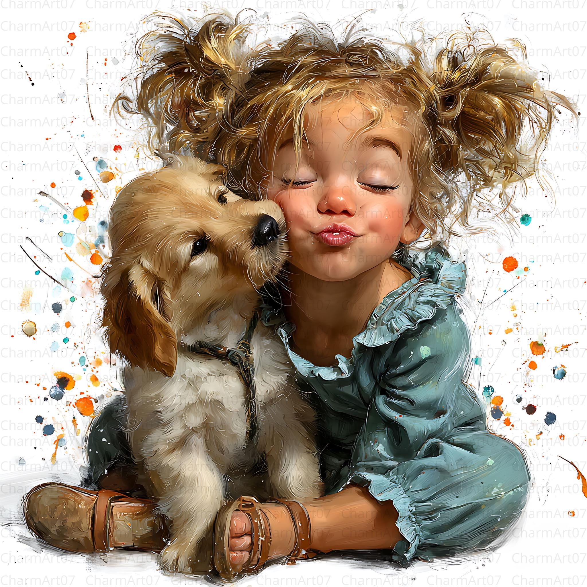 Girl With Dog Clipart: Watercolor Style, Dog Lover Art (JPG Digital ...