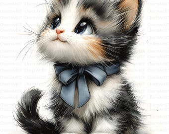 Cartoon Kitten Clipart: Watercolor Cat Art, Nursery Decor (Digital Download)