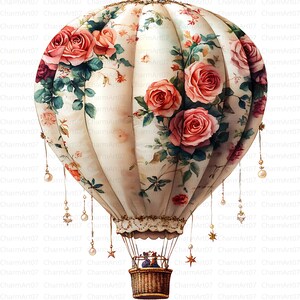 19 Victorian Hot Air Balloon Graphics Pack, Printable Watercolor Clip ...