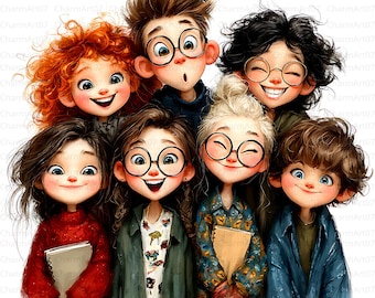 Aquarell Schule Kinder Clipart: Schüler Illustrationen (Digitaler Download JPGs)