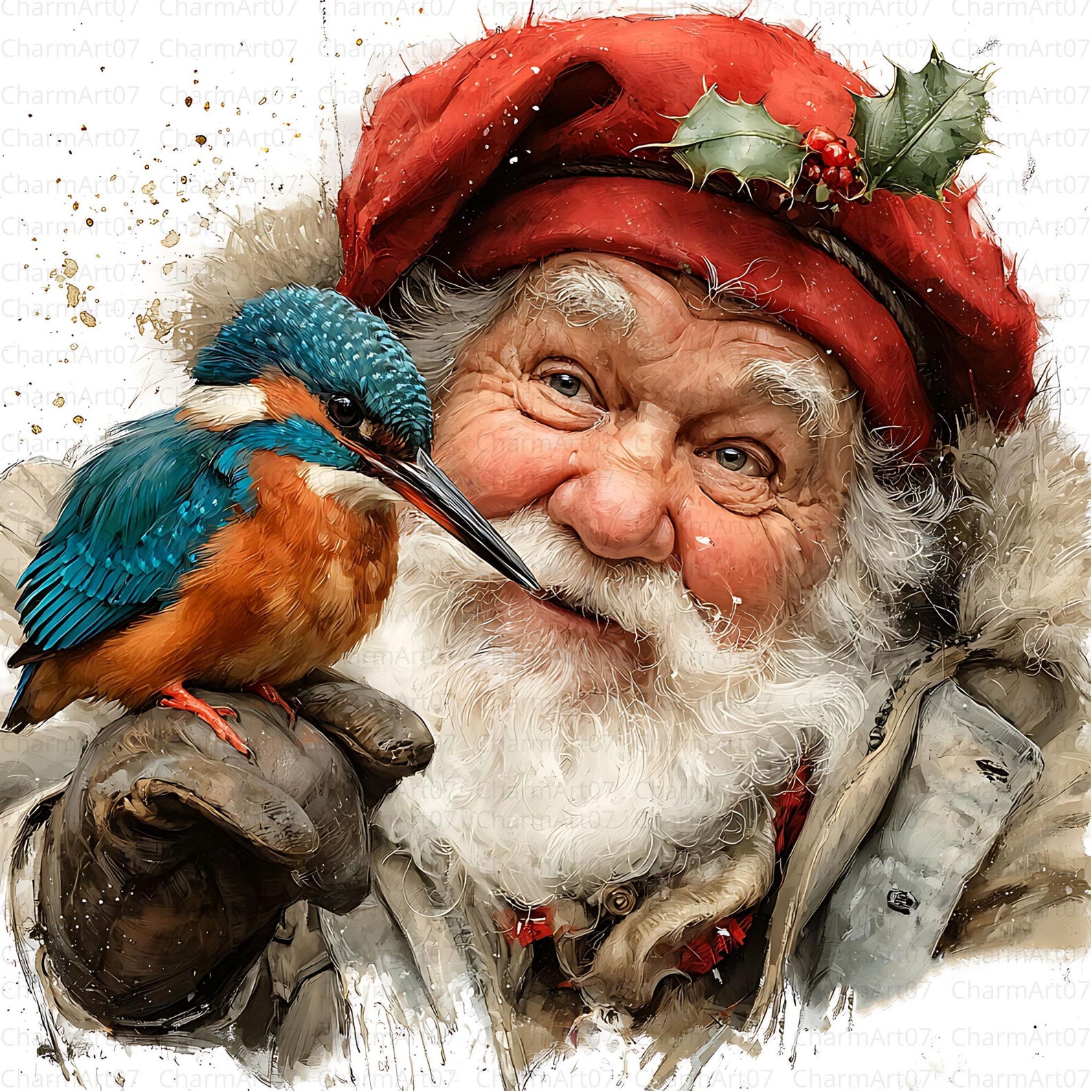 Vintage Santa With Cardinal Clipart Bundle: High-res JPG (digital ...