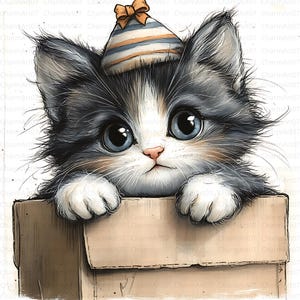 20 cute kitten in a box, kitten clipart, High Quality JPGs, Printable Watercolor clipart, Nursery, Digital Instant Download, Paper craft