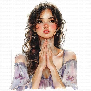 15 Biblical Woman Praying Clipart, Prayers, High Quality JPG, Printable Watercolor clipart, Digital download, junk journal,Paper craft,