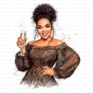 Curvy Black Woman Clipart, 18 Cute Curvy Plus Size Girl Clipart, High Quality JPGs, Watercolor Clipart, Junk Journal, Digital Download,Craft