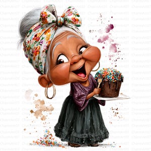 17 Watercolor Black Grandma Cliparts bundle ,African American Mother & Old Woman Birthday Cake Art ,Sublimation JPG, Paper craft, journal