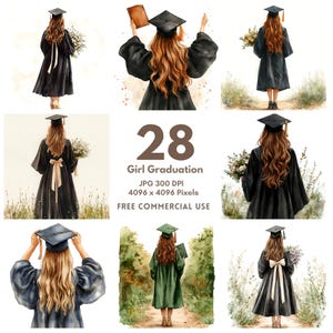 28 Clipart di laurea di ragazze, Clipart di laurea ad acquerello, Laurea di studenti, JPG di alta qualità, Download digitale, Diari, Lavoretti di carta