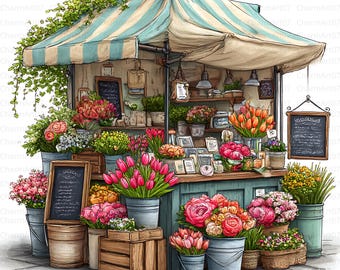 15 Flower Shop Clipart, Watercolor Floral Market (JPGs)