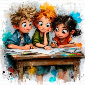 20 Watercolor Back to School Boy and Girl Clipart Bundle, Cute First Day of School Kids Art Print, High-Quality JPGs, junk journal, craft