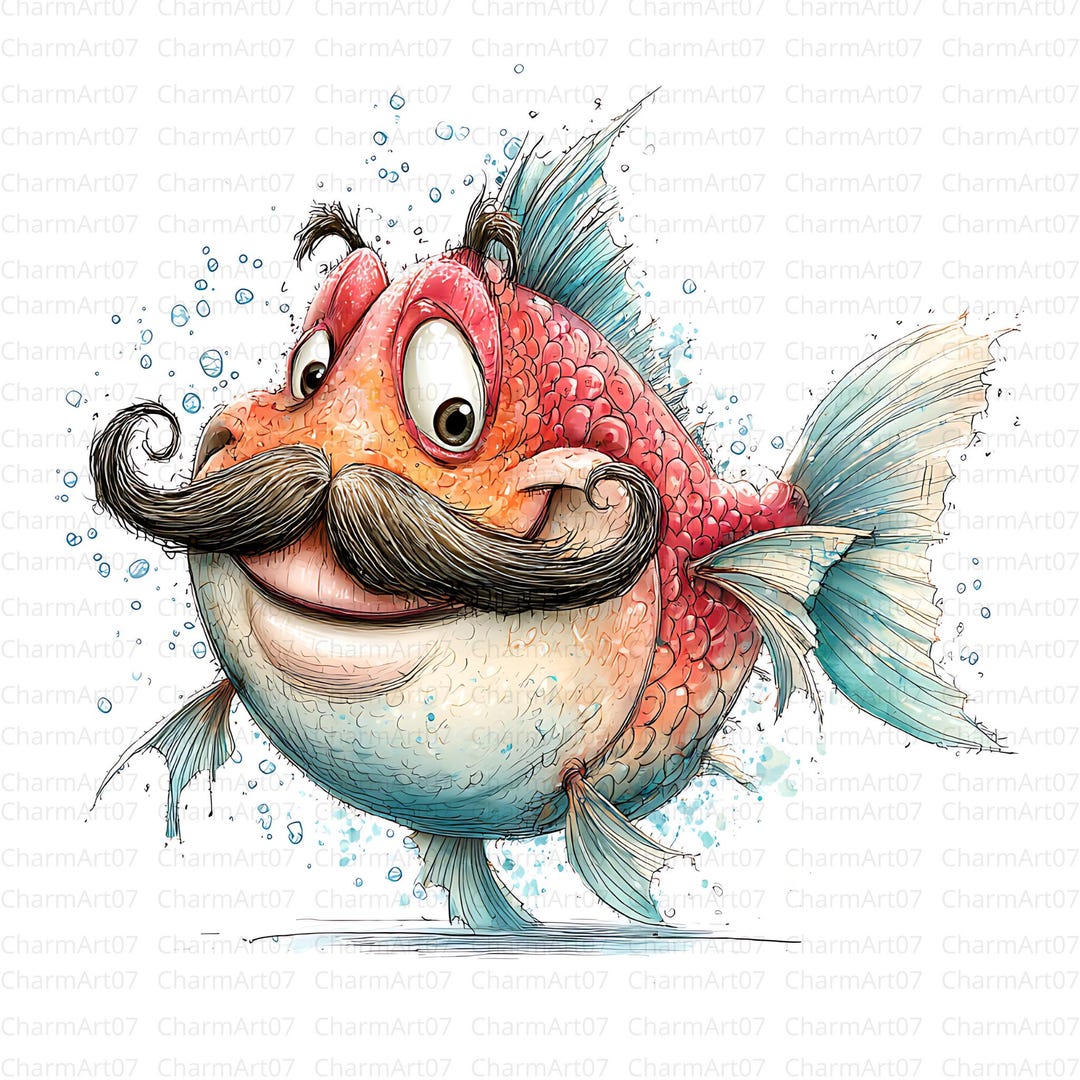 Fun Fish Graphic 44 JPG Whimsical Fish Clipart ,funny Party Sea Animal Illustrations for ...