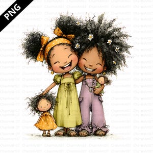 15 schrullig schwarze Mädchen Clipart, niedliche afrikanische Mädchen Clipart, hochwertige PNGs, schwarzes Mädchen Aquarell, süße kleine Mädchen, krause Haare Clipart