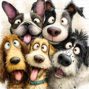 16 Photo of Dogs Clip Art Watercolor Clipart JPGs, Scrapbook, Card Making, Digital Download Kit, Cartoon Funny Frazzled Puppy, Junk Journal