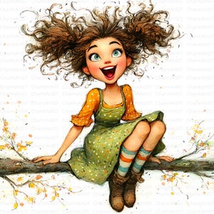 18 schrullig kleine Mädchen Clipart, skurrile Illustration, süßes Mädchen, druckbares Aquarell, hochwertige JPGs, Papierhandwerk, Journal Journal