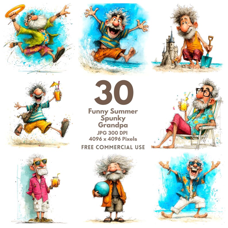 Funny Grandpa Clip Art: Whimsical Old Men Illustrations (JPG Digital ...