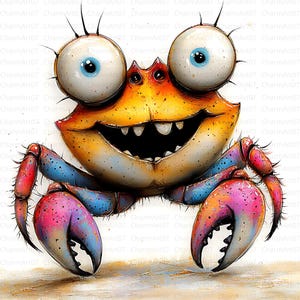 15 clipart crabe original JPG, art fantaisiste de crabe, journal indésirable, scrapbooking, fabrication de cartes, fantastique, vie marine lunatique, téléchargement numérique