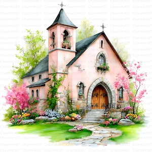 Watercolor Rustic Churches Clipart, 20 Old Chapel clipart, High Res Watercolor JPG for Junk Journaling, Scrapbooking, Card Making