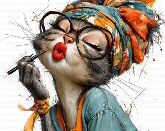 Cute Cat Makeup Clipart Bundle, Watercolor Kitten Art (JPG)