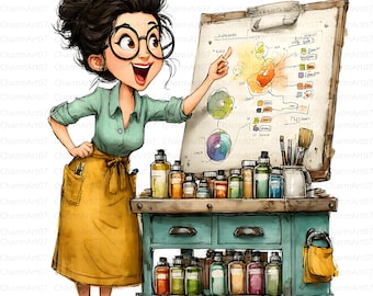 Imágenes prediseñadas de profesoras en acuarela: 30 ilustraciones JPG (descarga digital, uso comercial permitido)