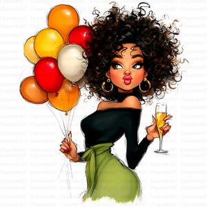 Black birthday girl clipart , 16 Elegant Birthday Girls Clipart, Afro Girl Clipart, Beautiful Girl, Printable Watercolor, High-Quality JPGs